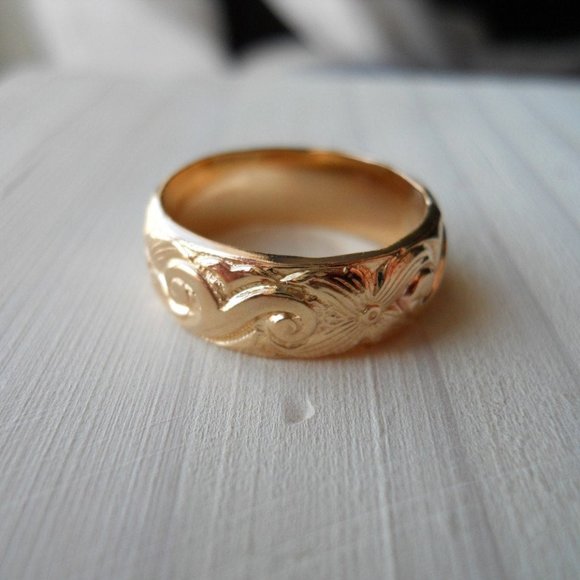 14K Yellow Gold~Filled Handmade Floral Band Ring - Picture 1 of 6